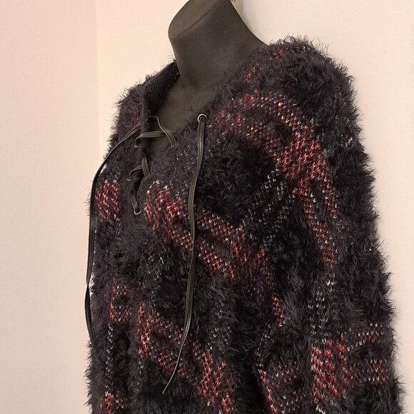 Rock & Republic Plaid Fuzzy Hoodie Long Sleeve Sweater Misses Size Large - Picture 6 of 10